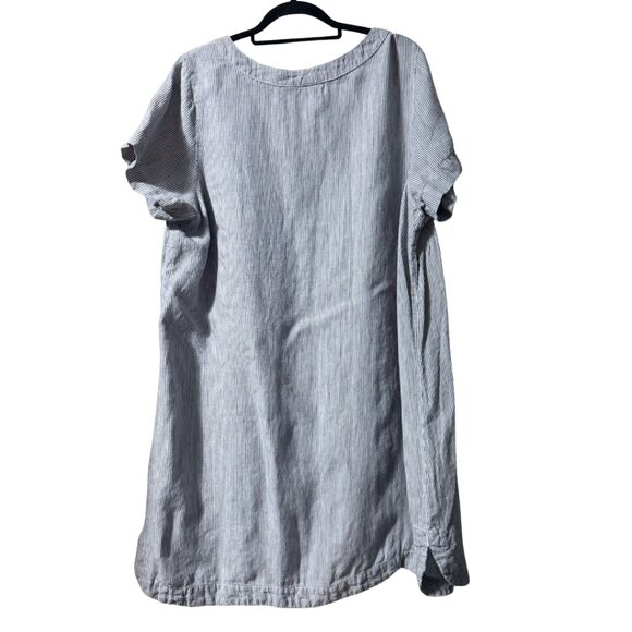 Tahari White & Blue Stripe Linen V-Neck Shirt Dress – Relaxed Fit 2X Plus - Picture 3 of 12